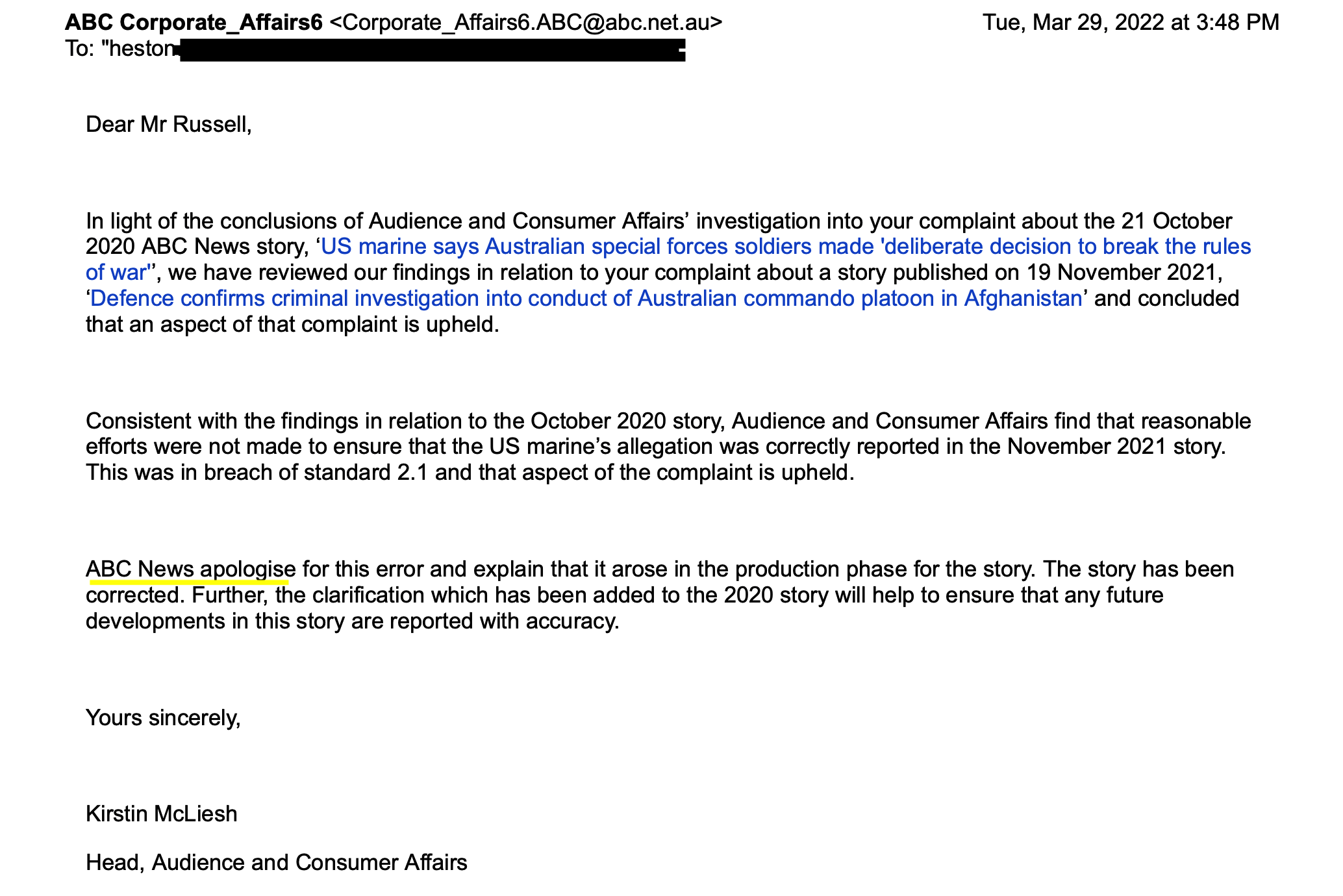 Private Apology